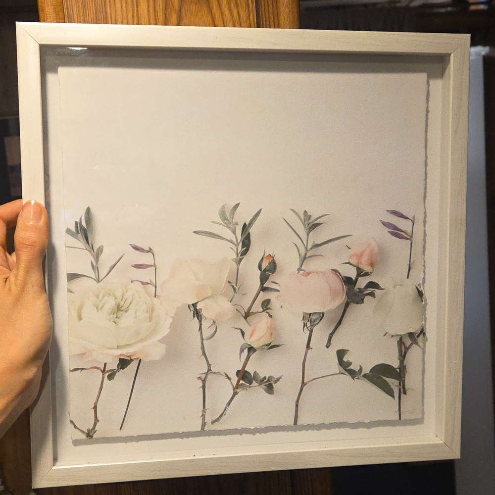 Floral White Wall Art Wooden Frame Picture